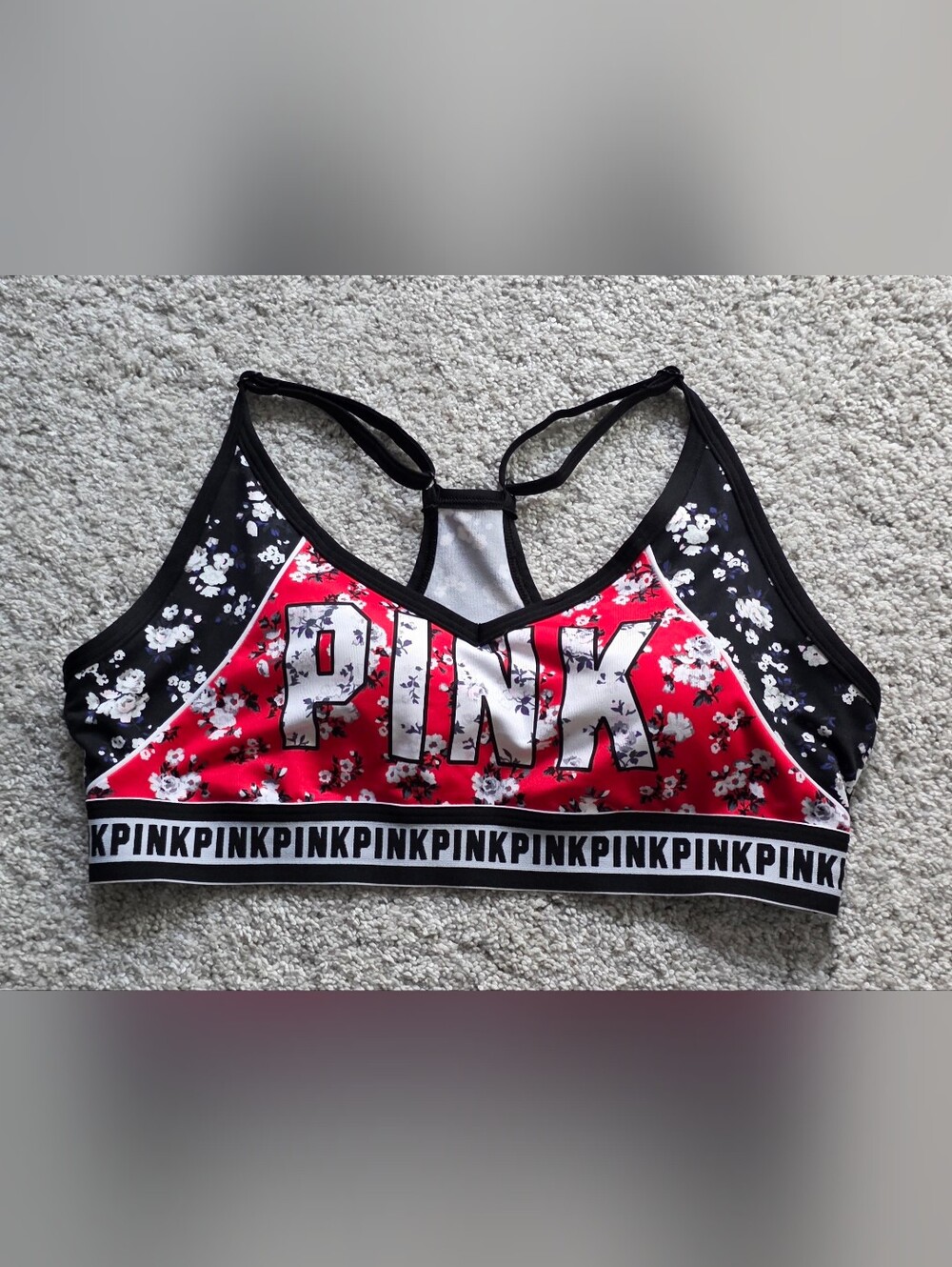 Victoria's Secret PINK Ultimate Lightly Lined Sports Bra Black Floral Size L